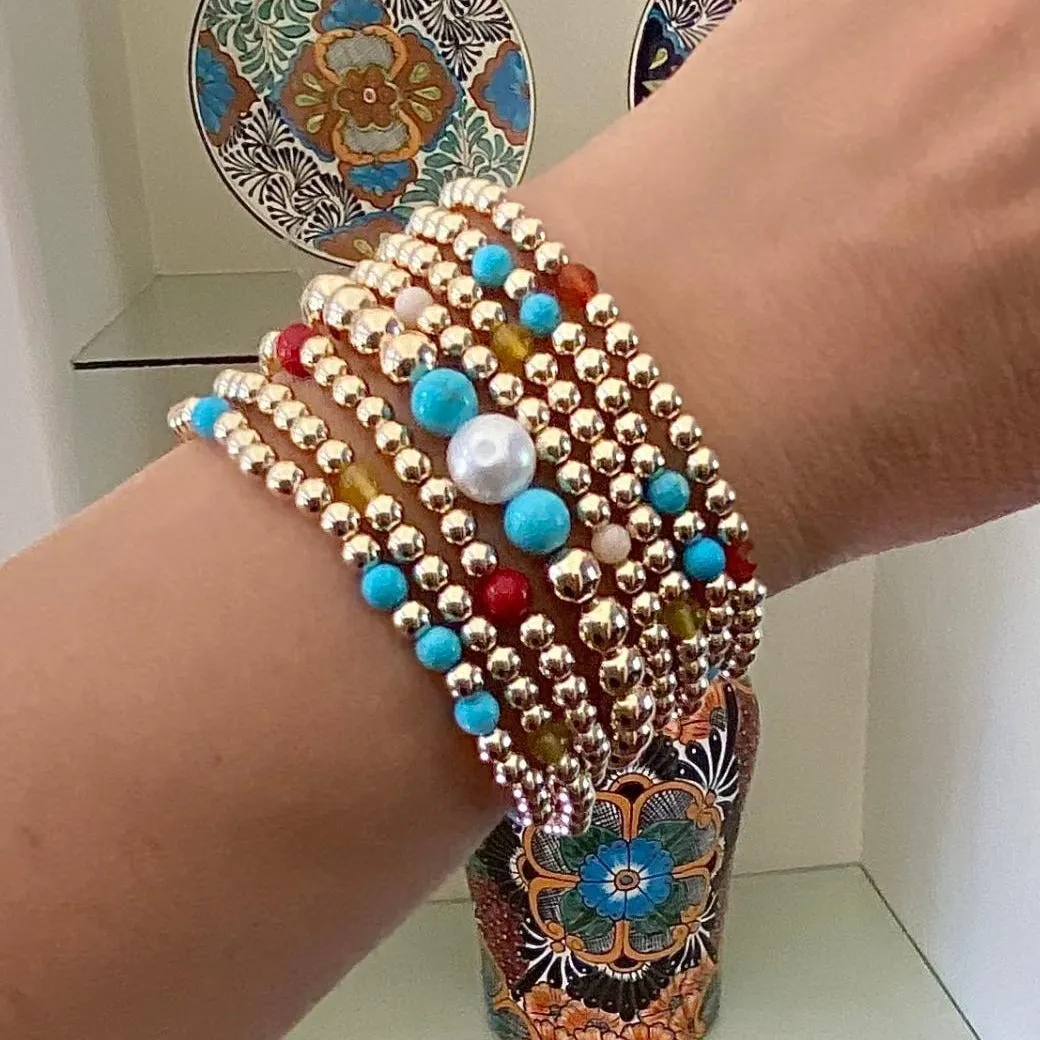 Gold Ball Bracelets with Gemstone