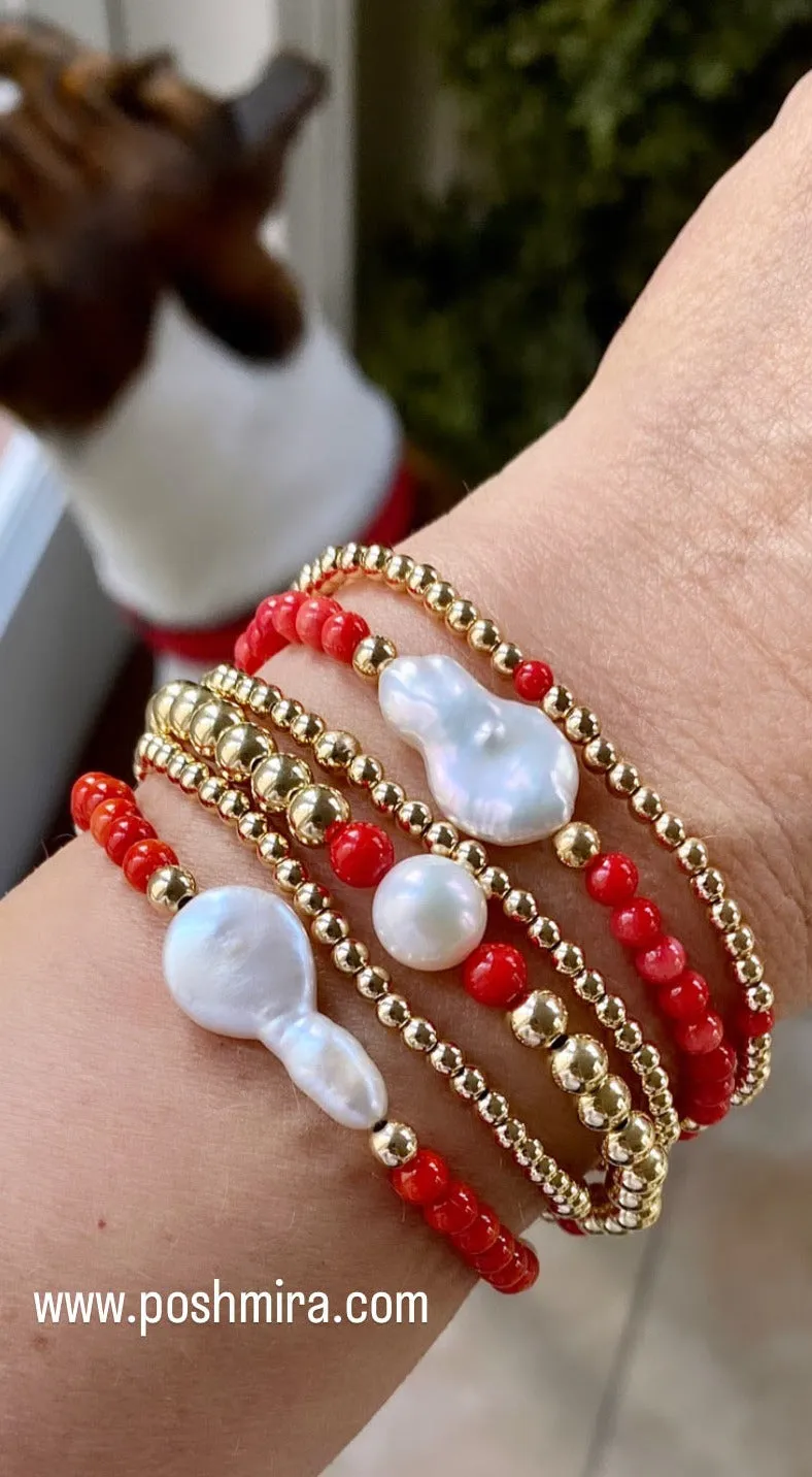 Gold Beads with Coral
