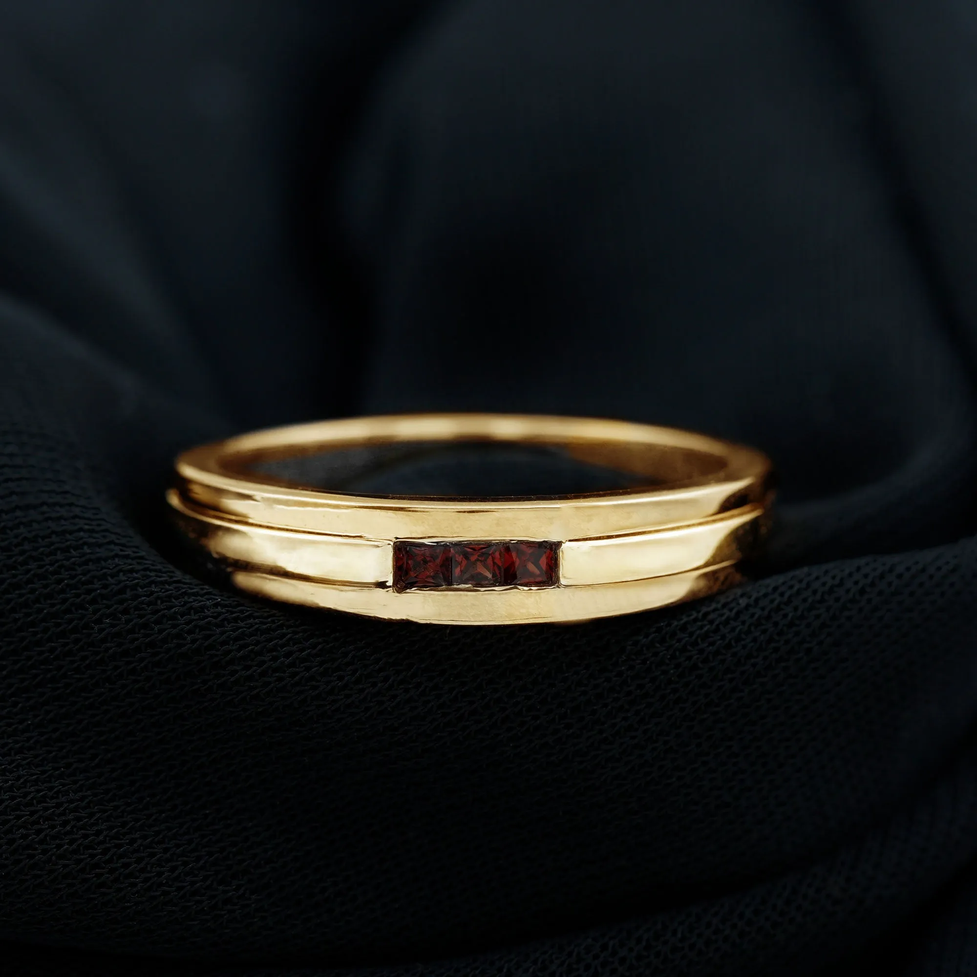 Gold Garnet Unisex Band Ring in Channel Setting