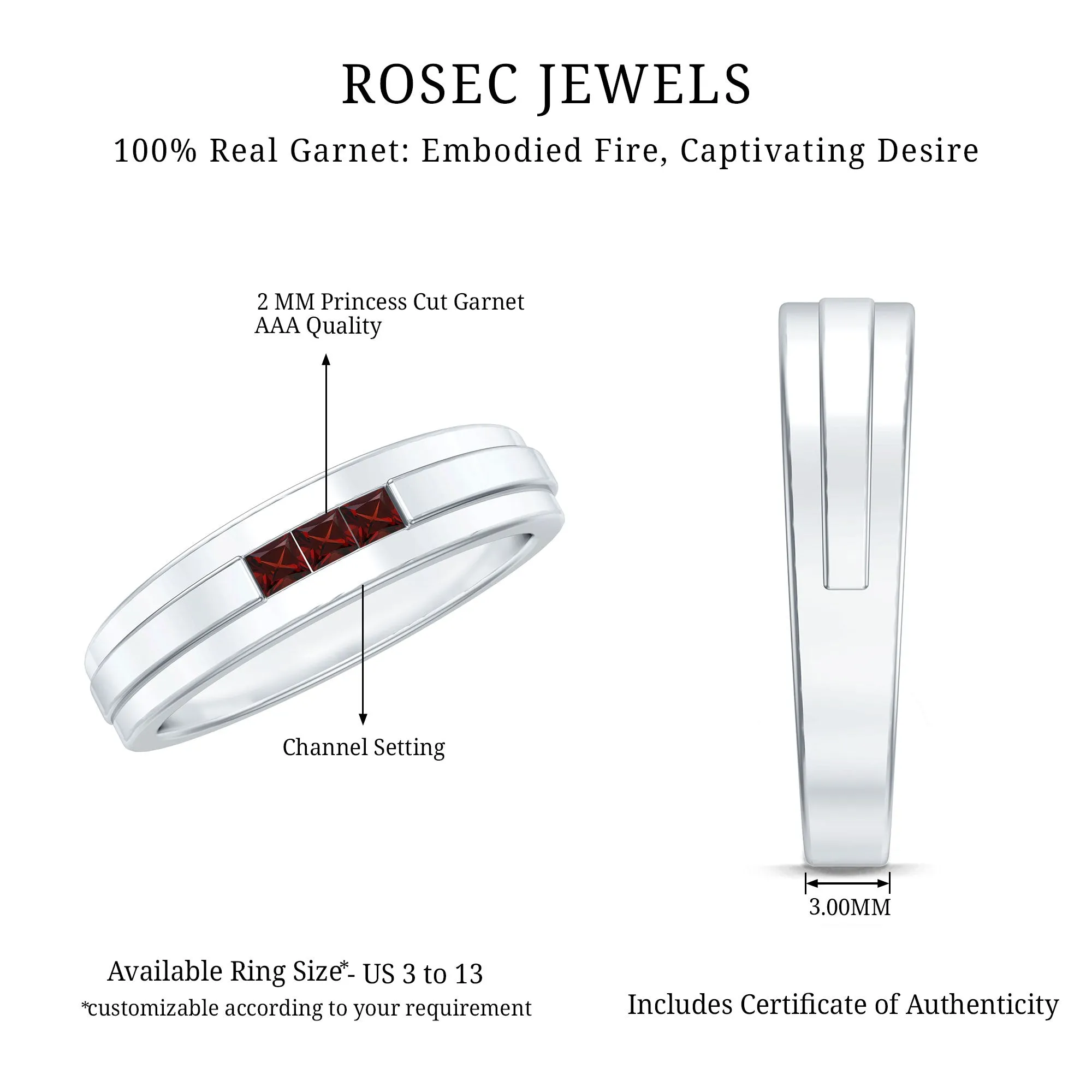 Gold Garnet Unisex Band Ring in Channel Setting