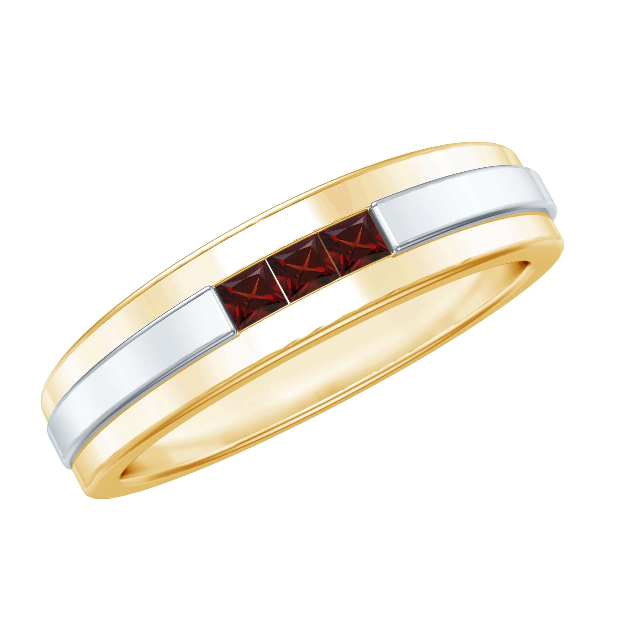 Gold Garnet Unisex Band Ring in Channel Setting