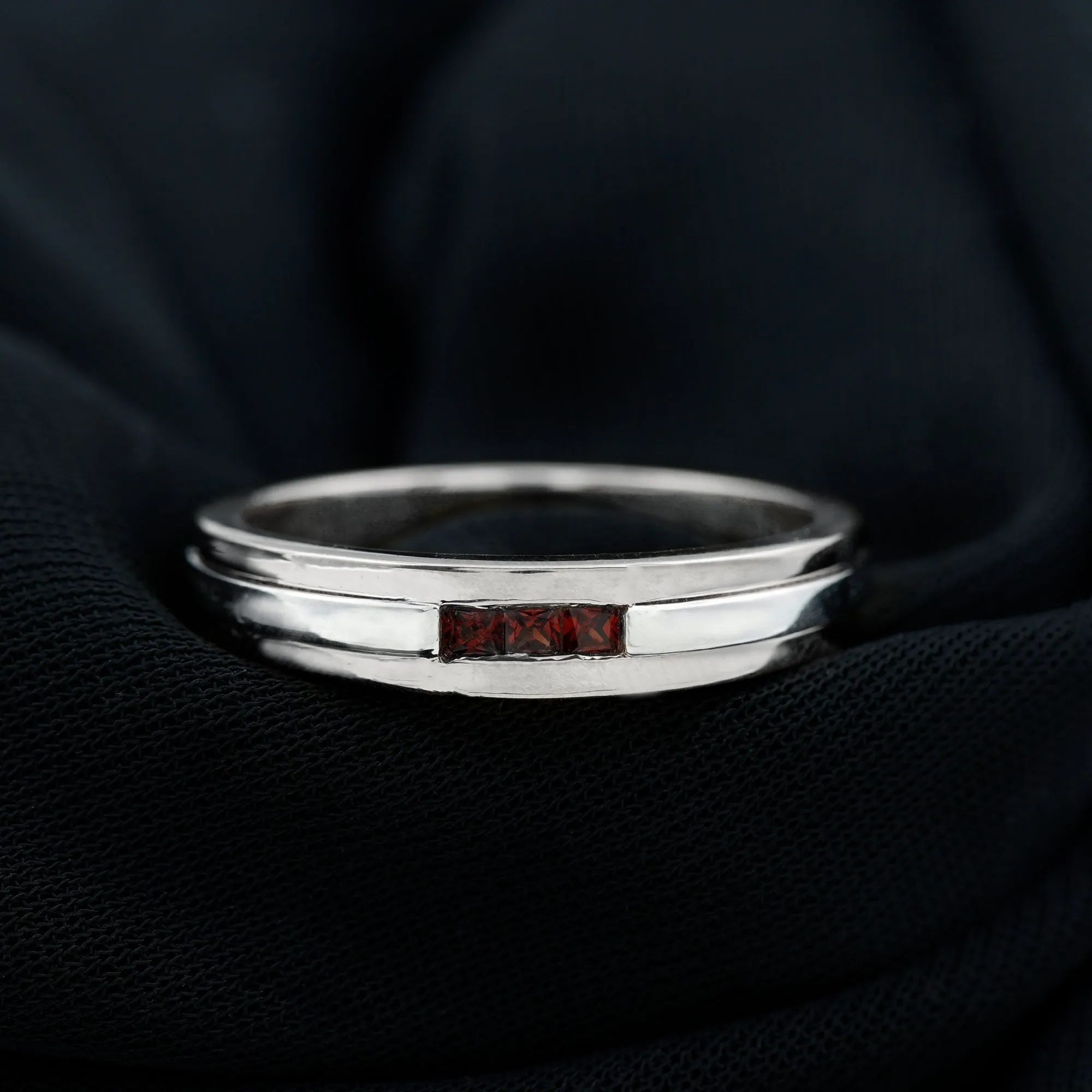 Gold Garnet Unisex Band Ring in Channel Setting