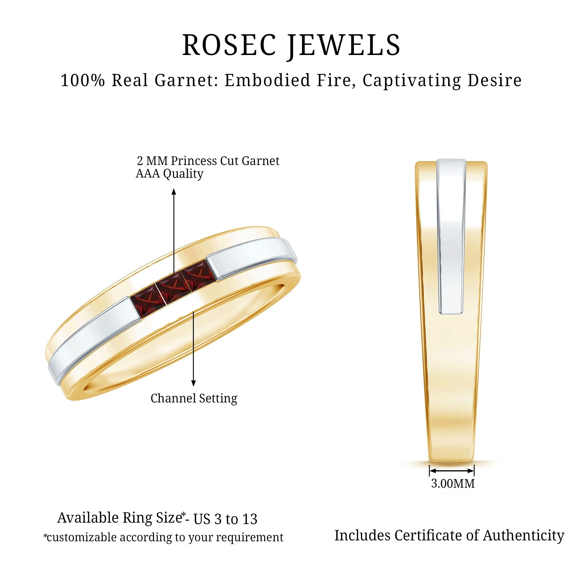 Gold Garnet Unisex Band Ring in Channel Setting