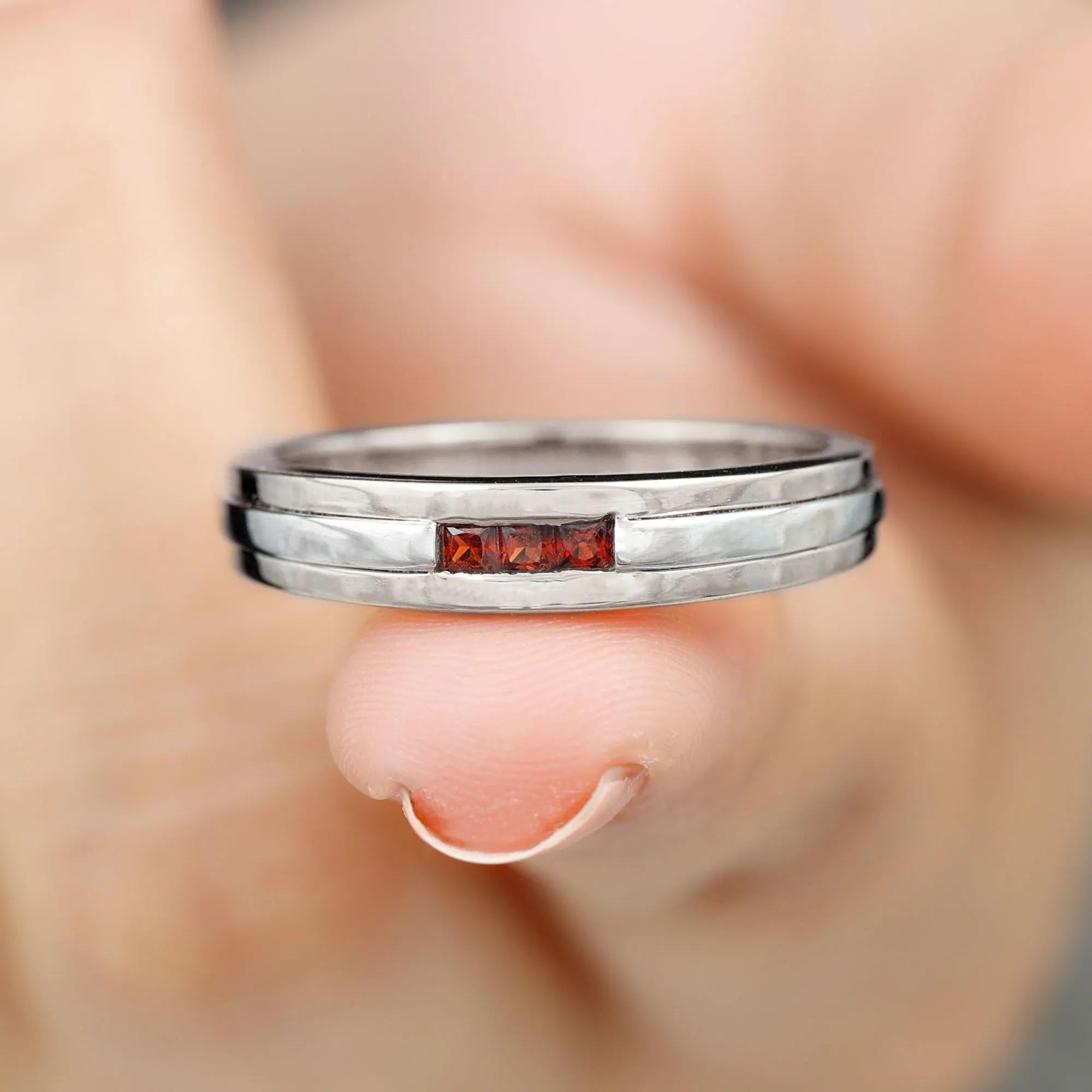 Gold Garnet Unisex Band Ring in Channel Setting