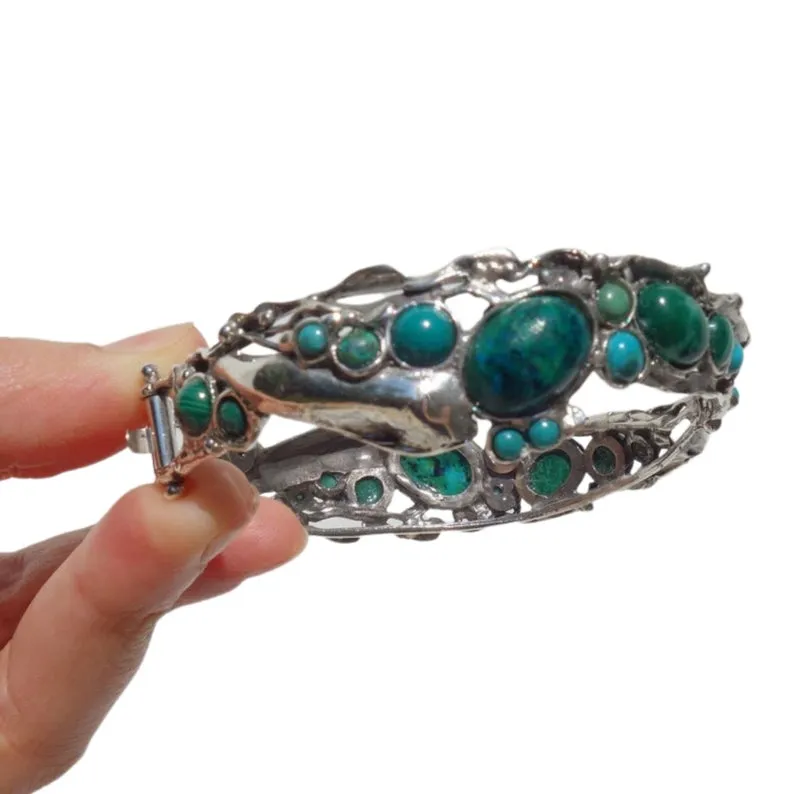 Gorgeous solid sterling silver and natural Eilat gemstones bracelet.