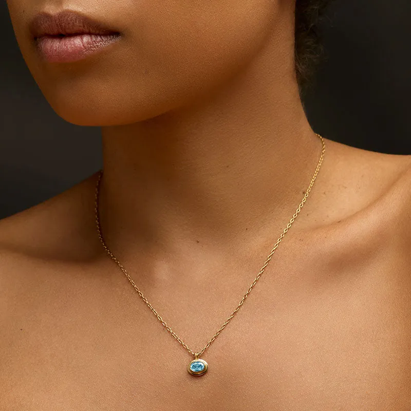 Greco Mini Necklace, Blue Topaz, Gold