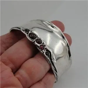Hadar Designers Impressive Handmade Sterling Silver Garnet Cuff Bracelet