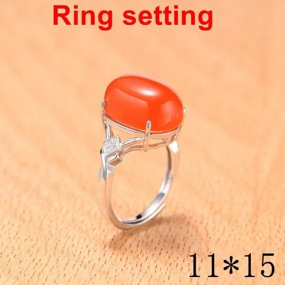 Halo Ring Setting Blank 11x15mm 925 Sterling Silver CZ Semi Mount for Oval Faceted Cabochon Stone 4 Prongs Adjustable Wholesale Available