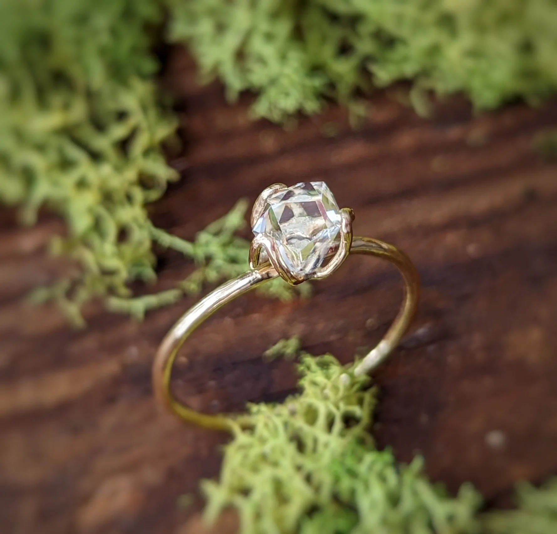 Herkimer diamond flower prong Gold engagement ring