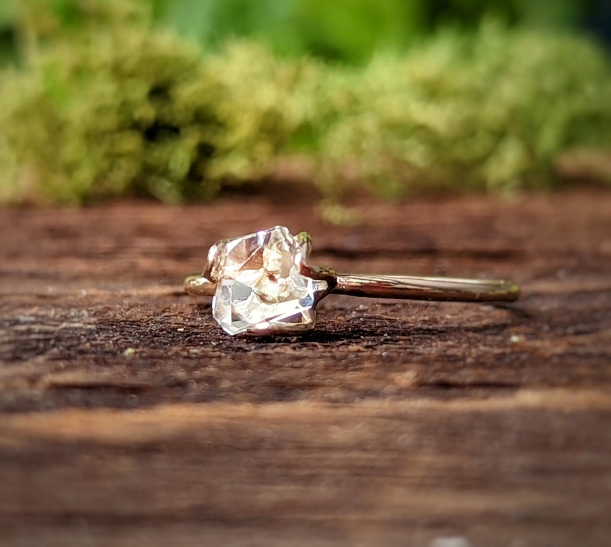 Herkimer diamond flower prong Gold engagement ring