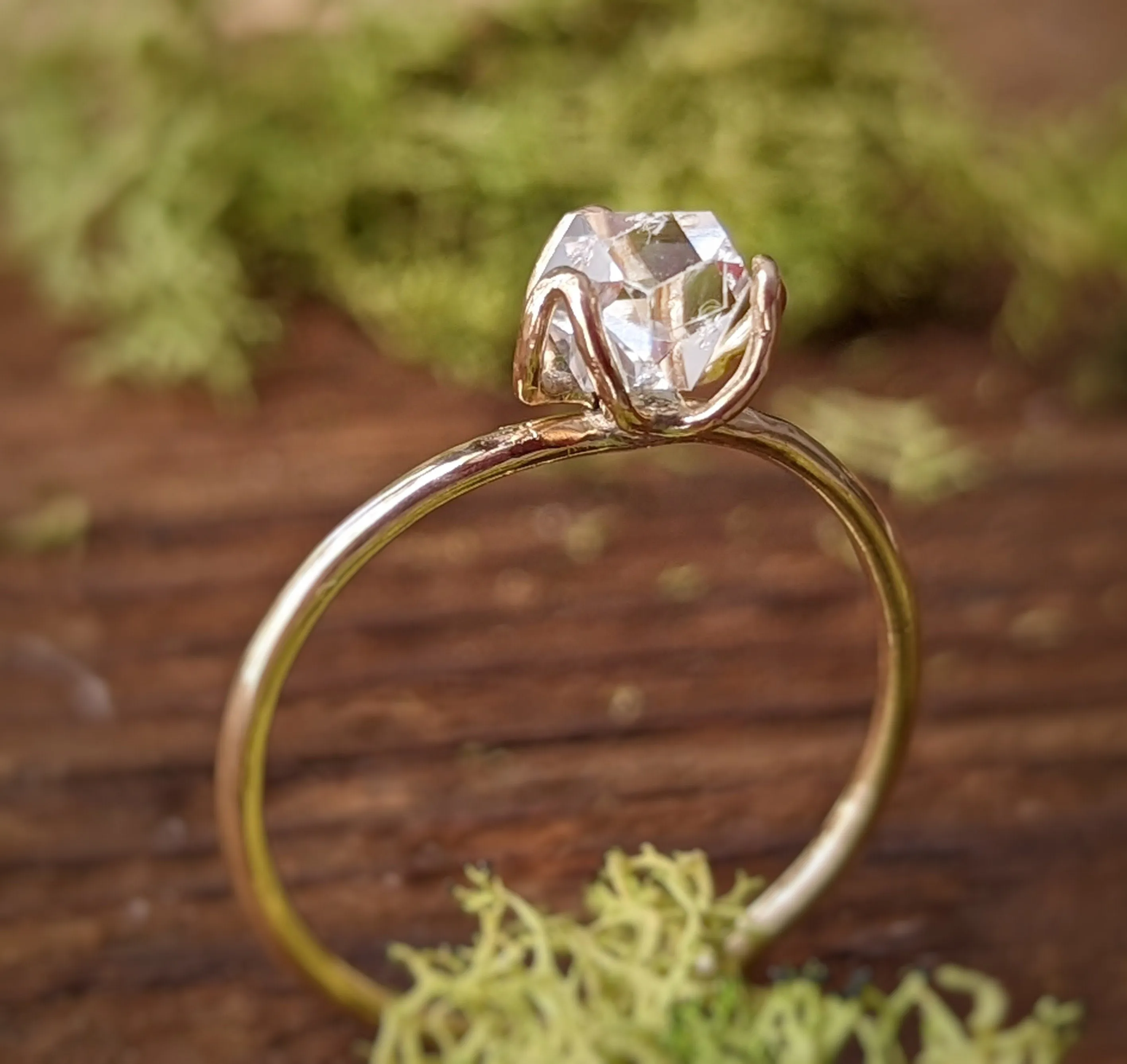 Herkimer diamond flower prong Gold engagement ring