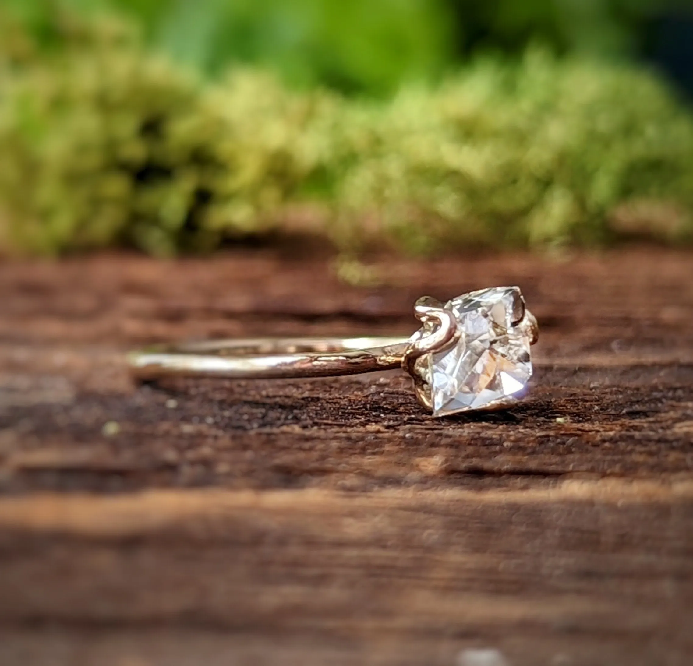 Herkimer diamond flower prong Gold engagement ring