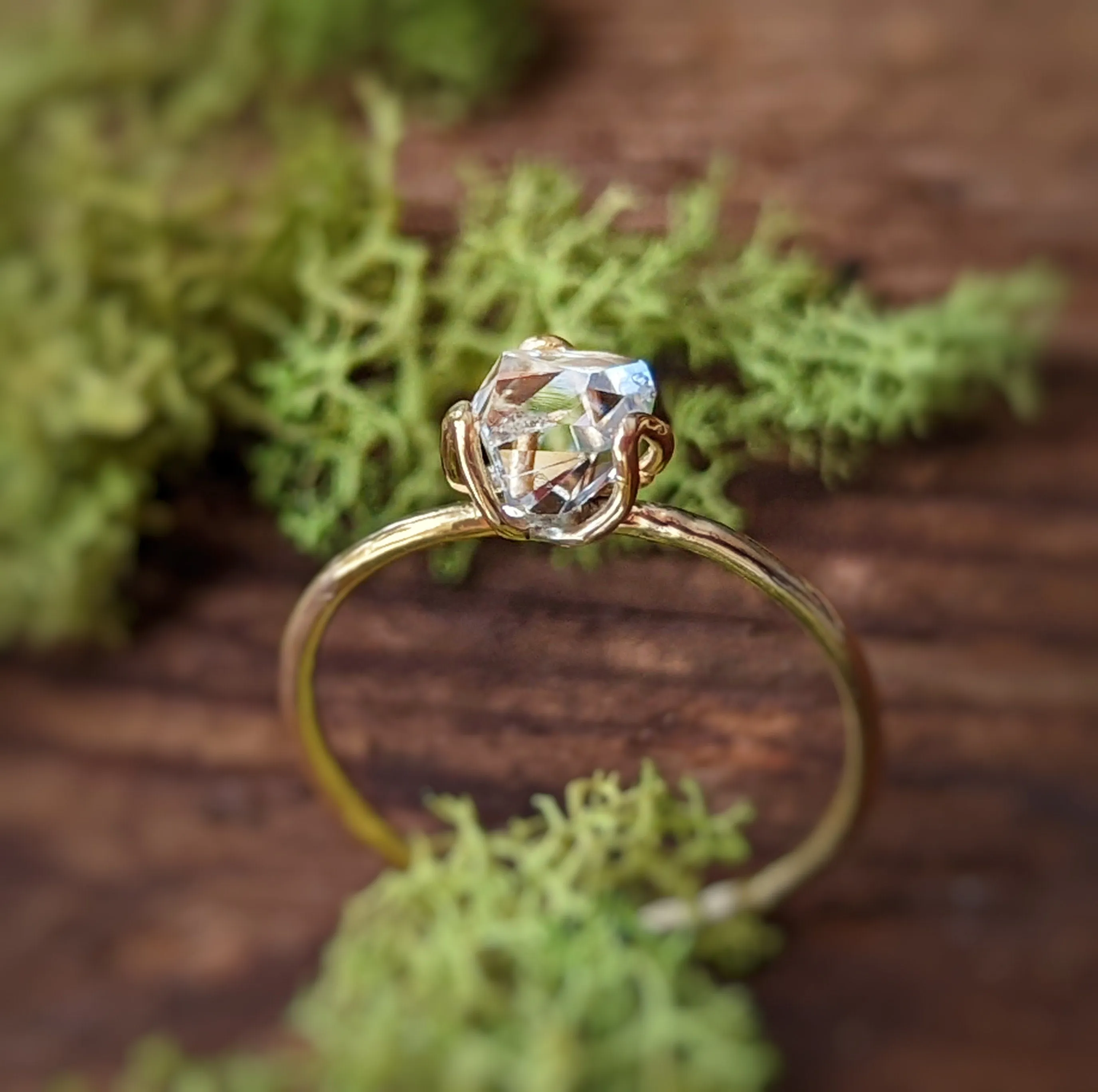 Herkimer diamond flower prong Gold engagement ring