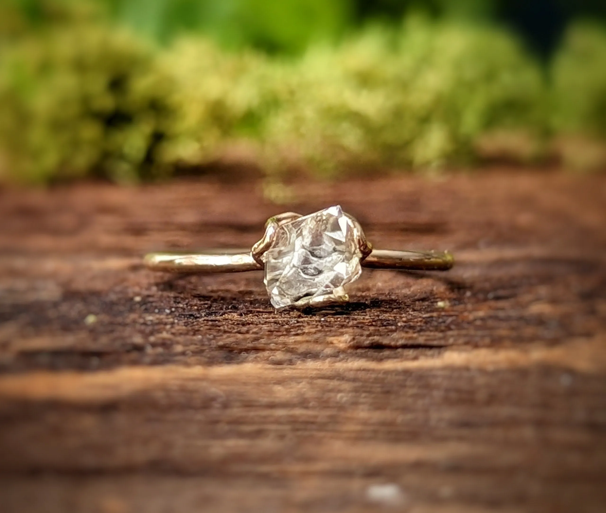 Herkimer diamond flower prong Gold engagement ring
