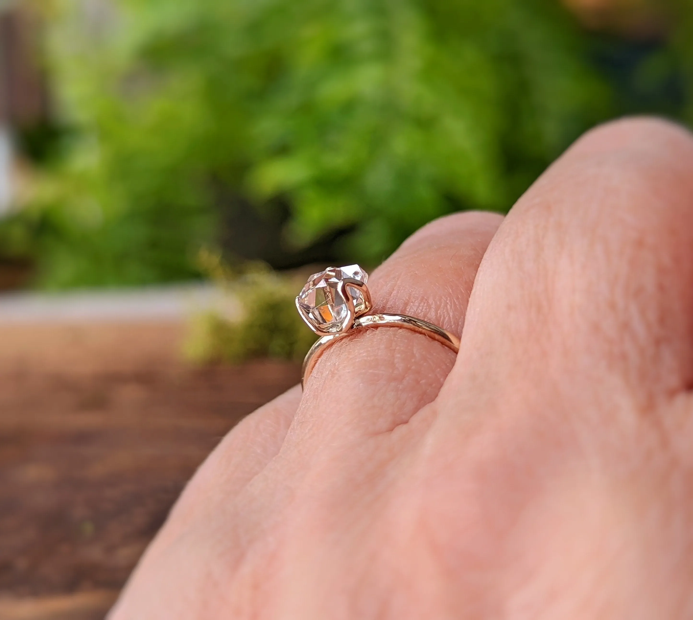 Herkimer diamond flower prong Gold engagement ring