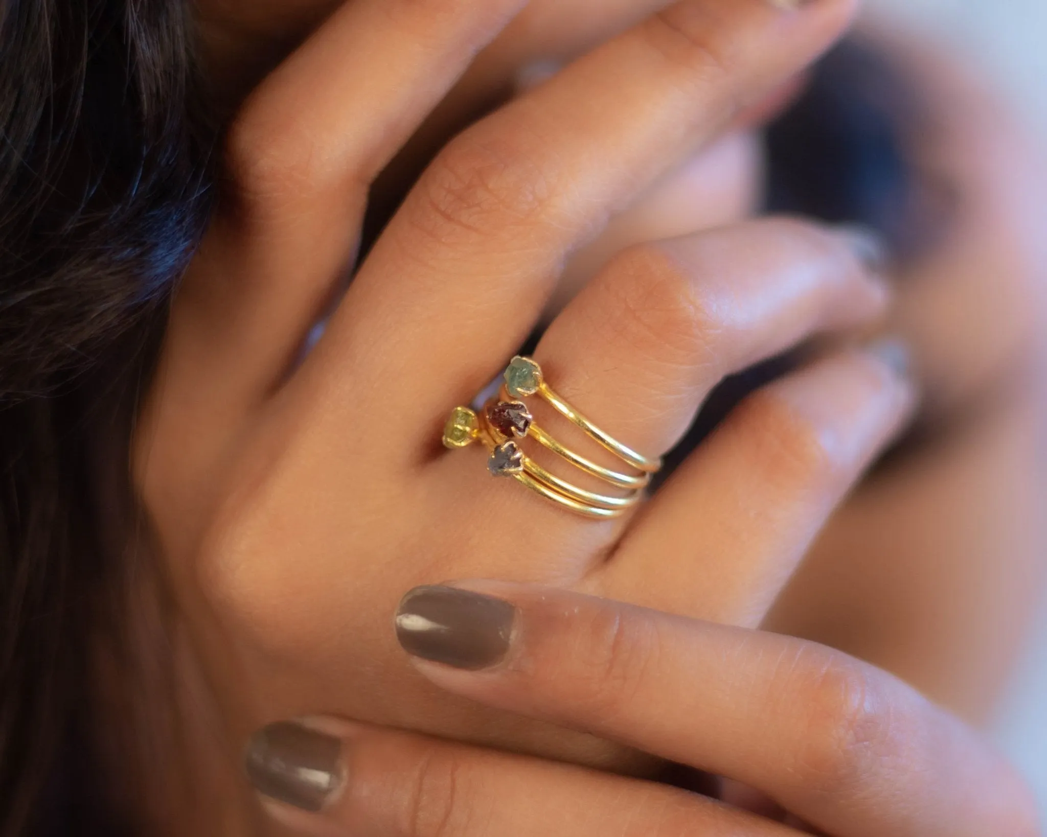Iolite, Garnet, Apatite & Peridot Raw Ring