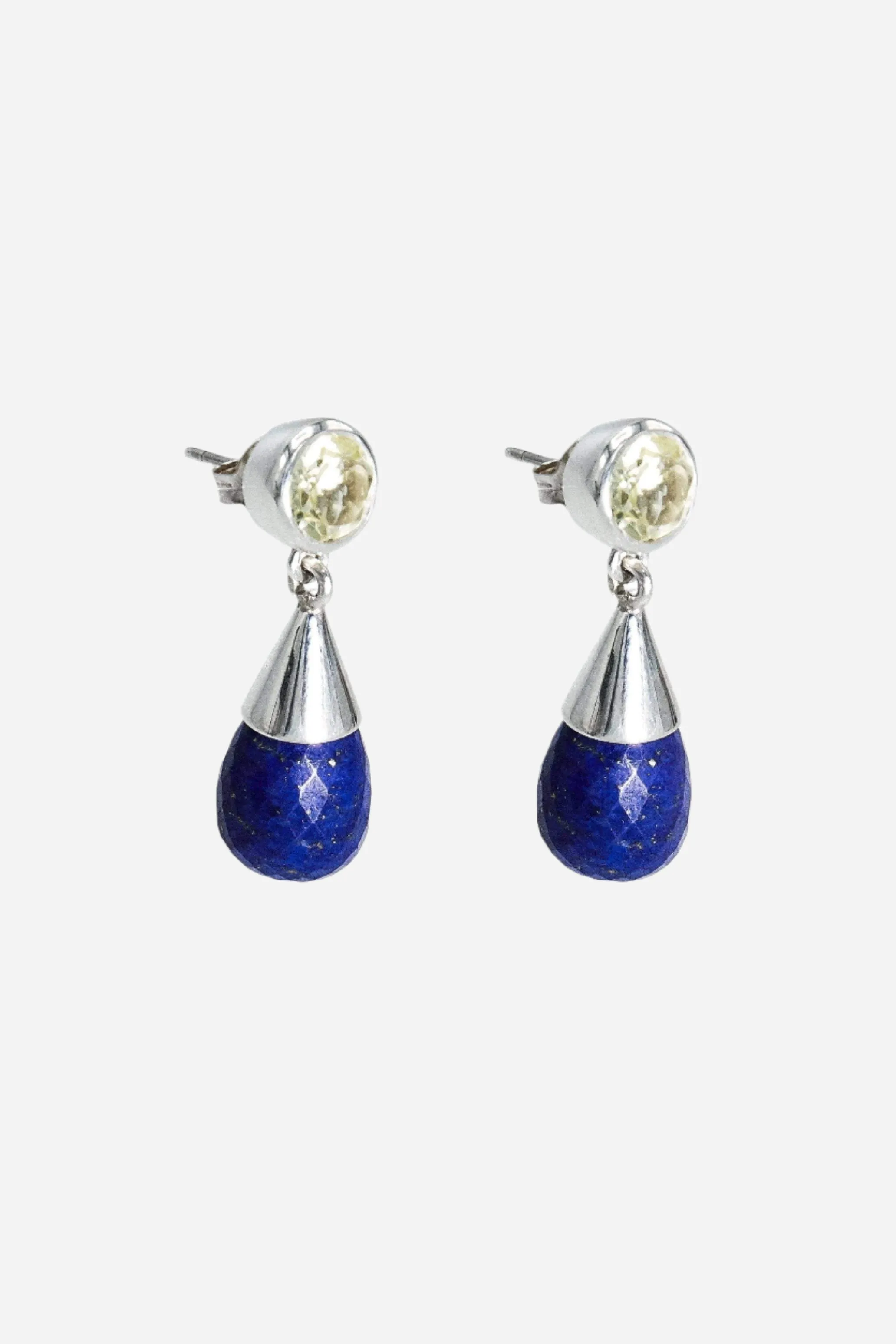 Lapis Lazuli & Lemon Topaz Silver Drop Earrings