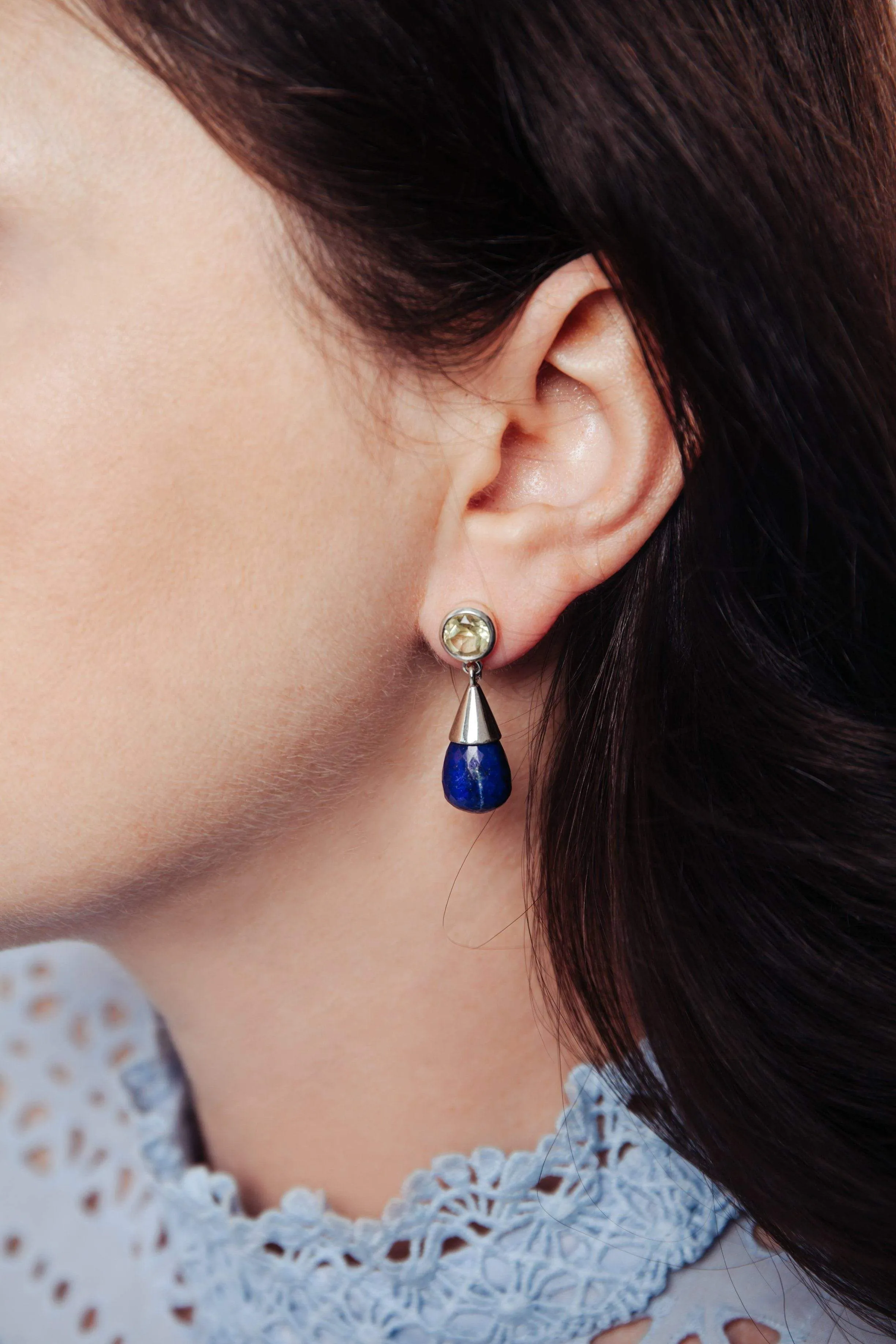 Lapis Lazuli & Lemon Topaz Silver Drop Earrings