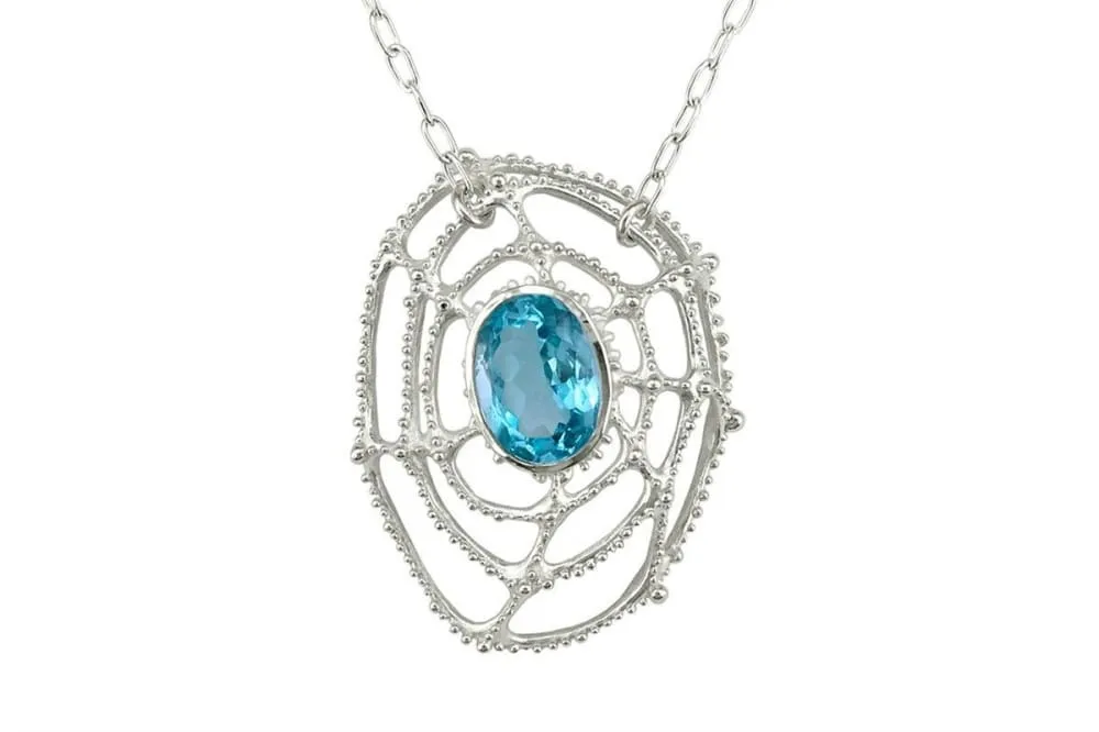 Large blue topaz necklace: sterling silver and blue topaz pendant