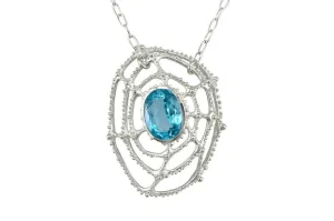Large blue topaz necklace: sterling silver and blue topaz pendant