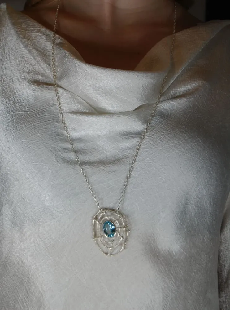 Large blue topaz necklace: sterling silver and blue topaz pendant
