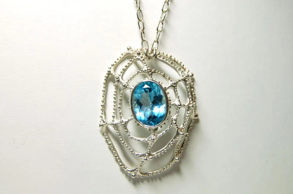 Large blue topaz necklace: sterling silver and blue topaz pendant