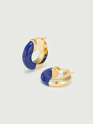 Lazurite Two-Tone Hoop Earrings