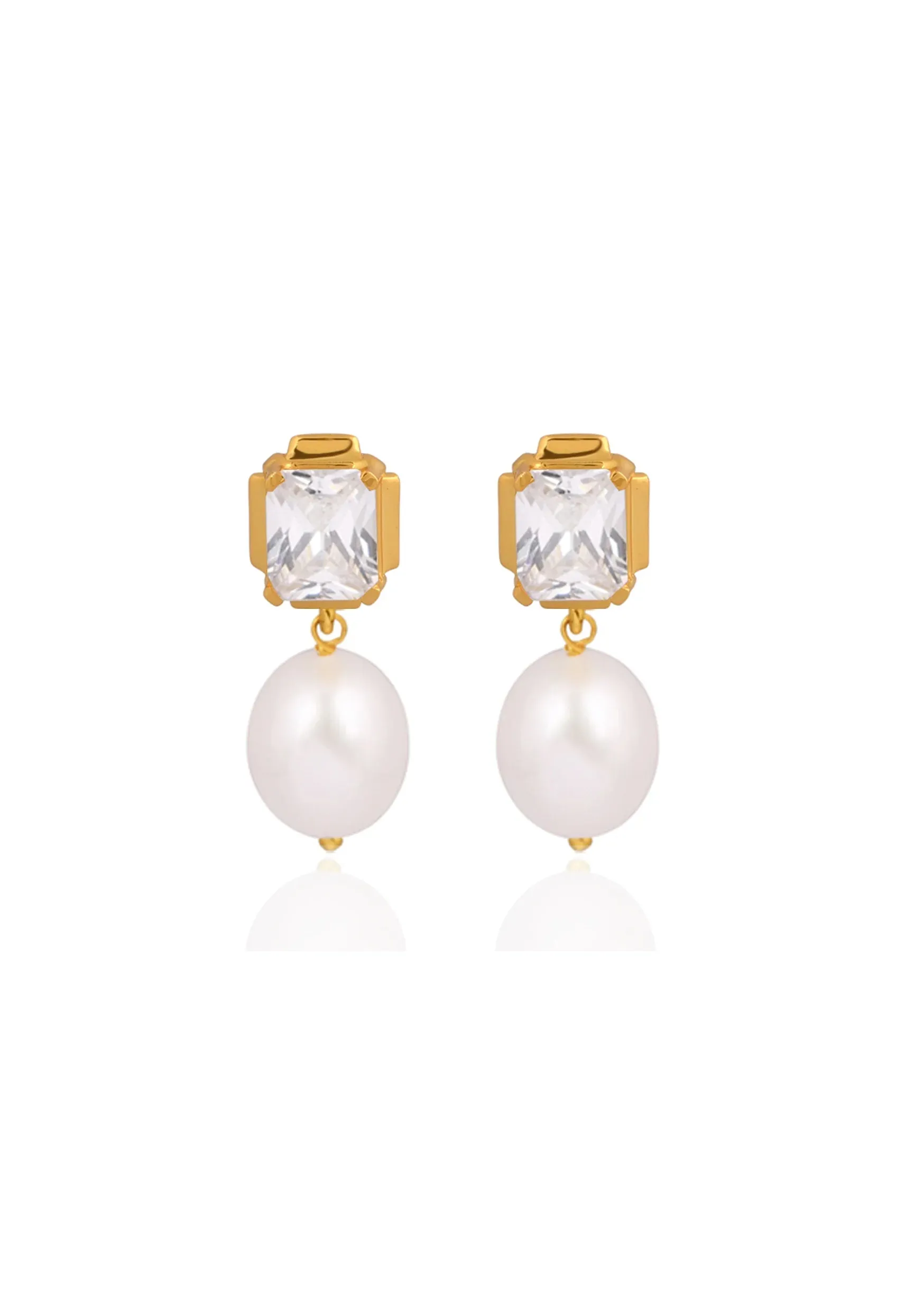 Lola Knight - Adella - Crystal And Pearl Drop Bridal Earrings - Gold