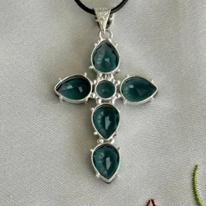 London Blue Topaz CZ Cross Necklace Pendant Large Faceted Teardrop New