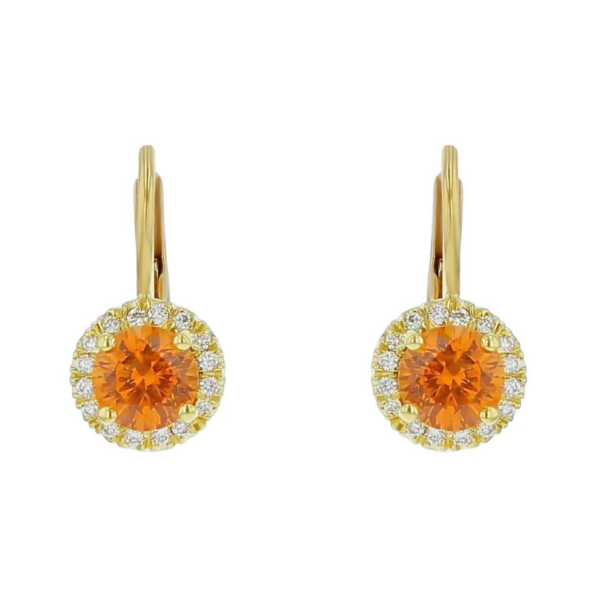 Mandarin Garnet and Diamond Halo Drop Earrings
