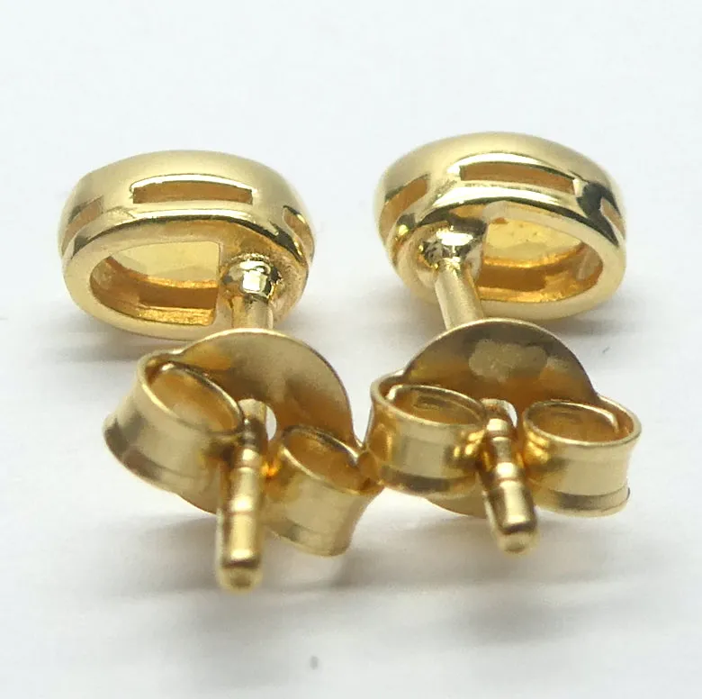 Mandarin Garnet Studs, Faceted Ovals, Gold on 925 Silver