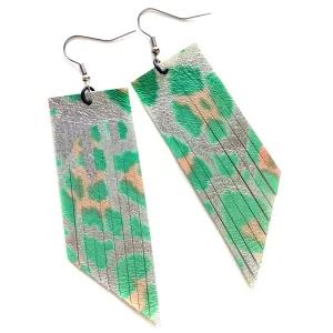 Metallic Sea Green Leopard Fringe Earrings