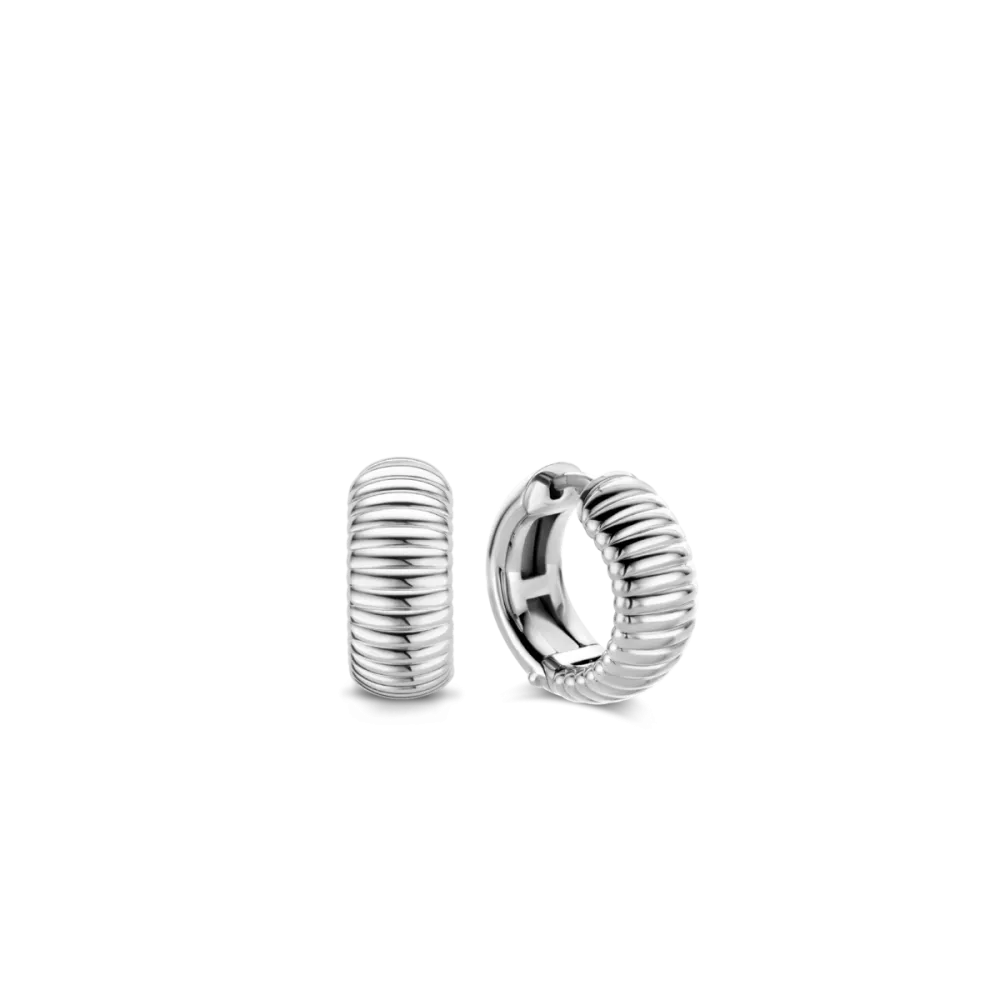 Milano Ribbed Hoop Earrings - Silver -  7840SI
