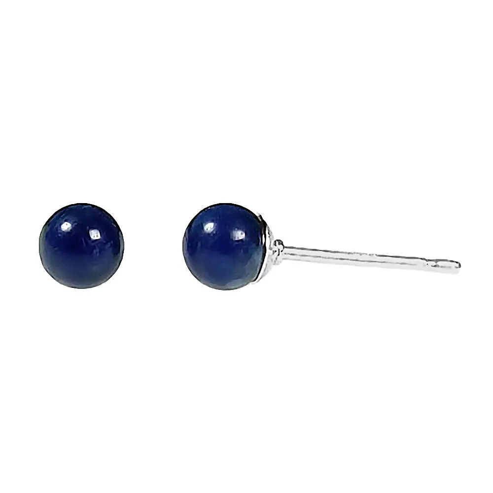 Natural Lapis Lazuli Ball Stud Post Earrings 925 Sterling Silver