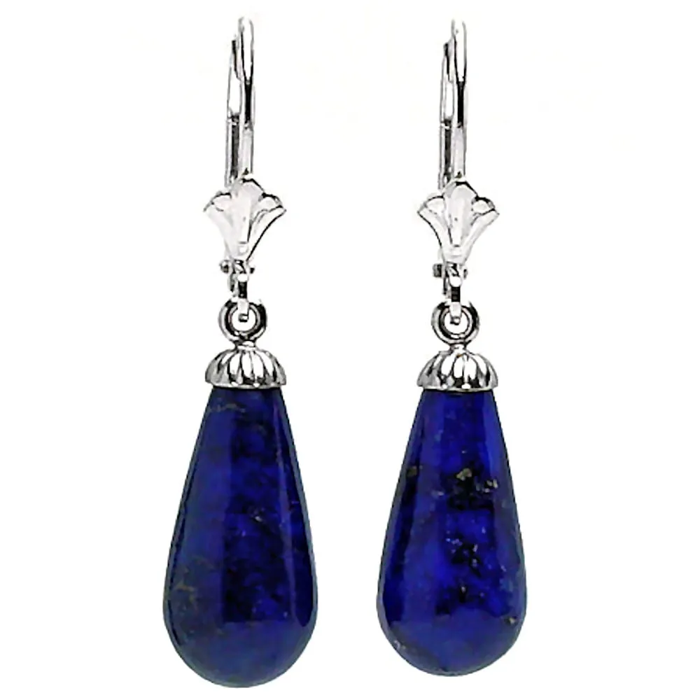 Natural Lapis Lazuli Teardrop Leverback Earrings 925 Sterling Silver