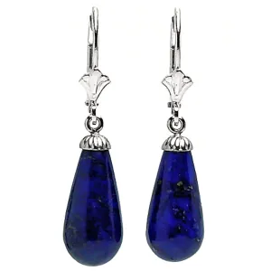 Natural Lapis Lazuli Teardrop Leverback Earrings 925 Sterling Silver