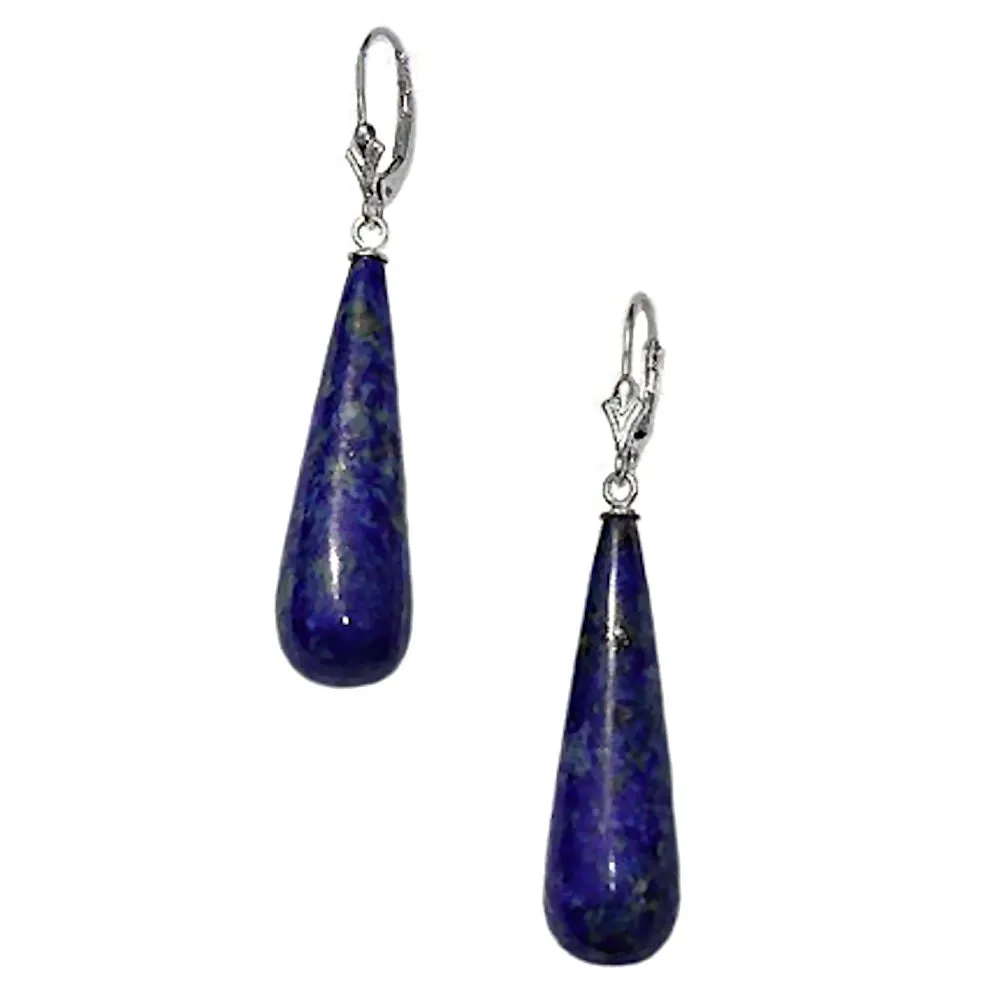 Natural Lapis Lazuli Teardrop Leverback Earrings 925 Sterling Silver
