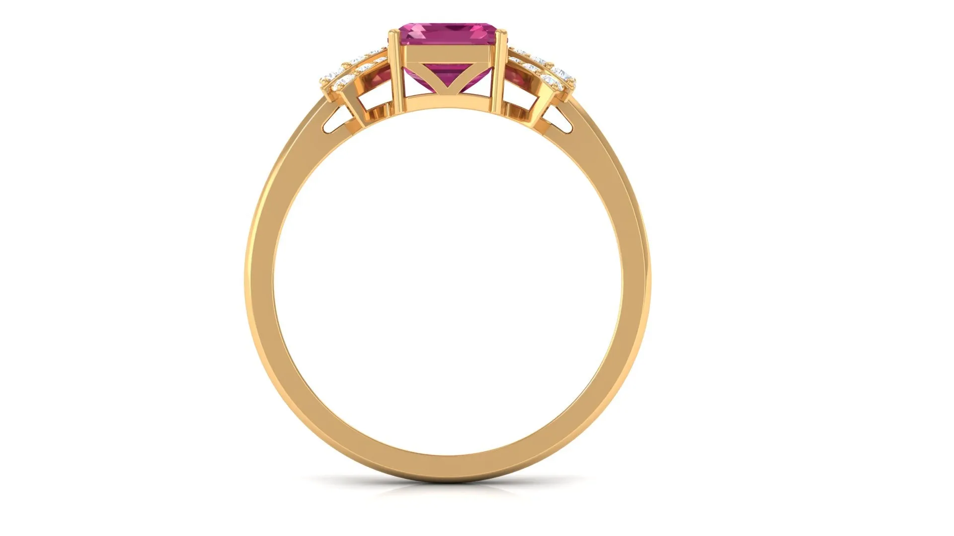 Octagon Cut Pink Tourmaline and Diamond Designer Solitaire Ring