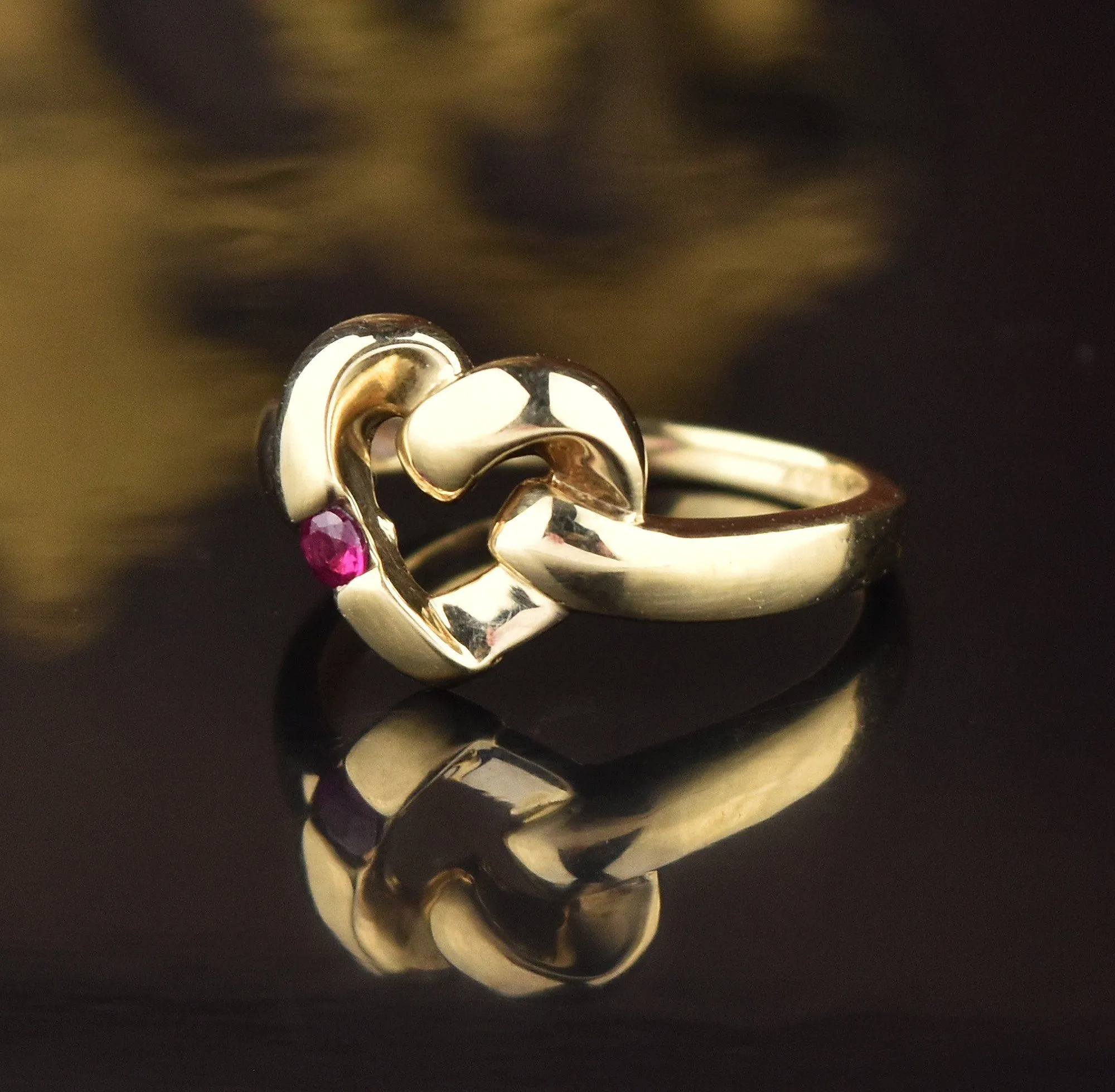 ON HOLD Vintage Love Knot 10K Gold Heart Ruby Ring