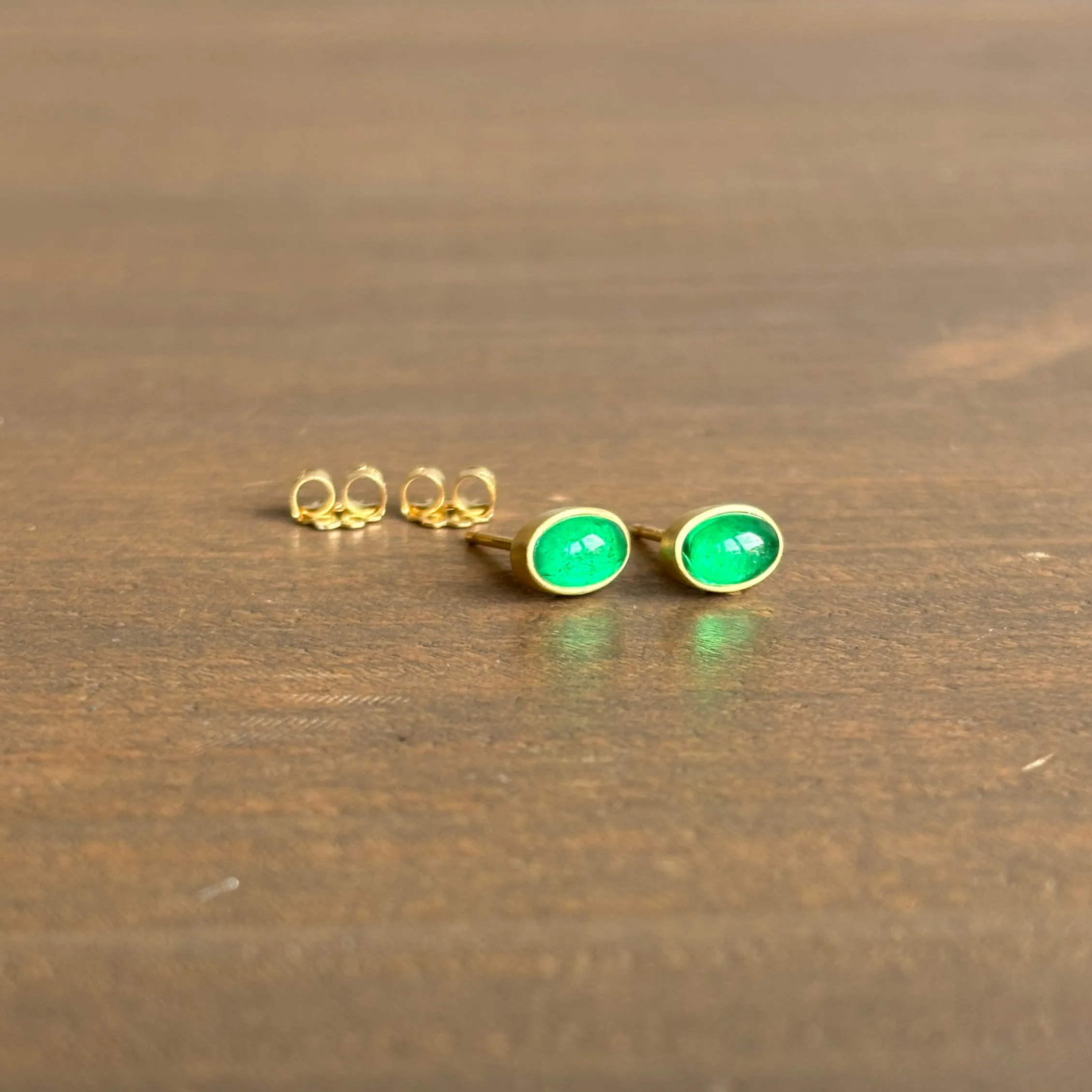 Oval Emerald Cabochon Stud Earrings