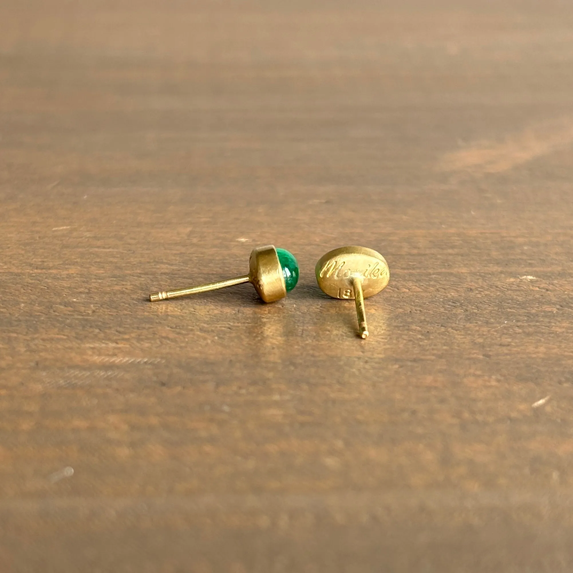 Oval Emerald Cabochon Stud Earrings