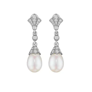 Pearl and Diamond Deco Drop Earrings