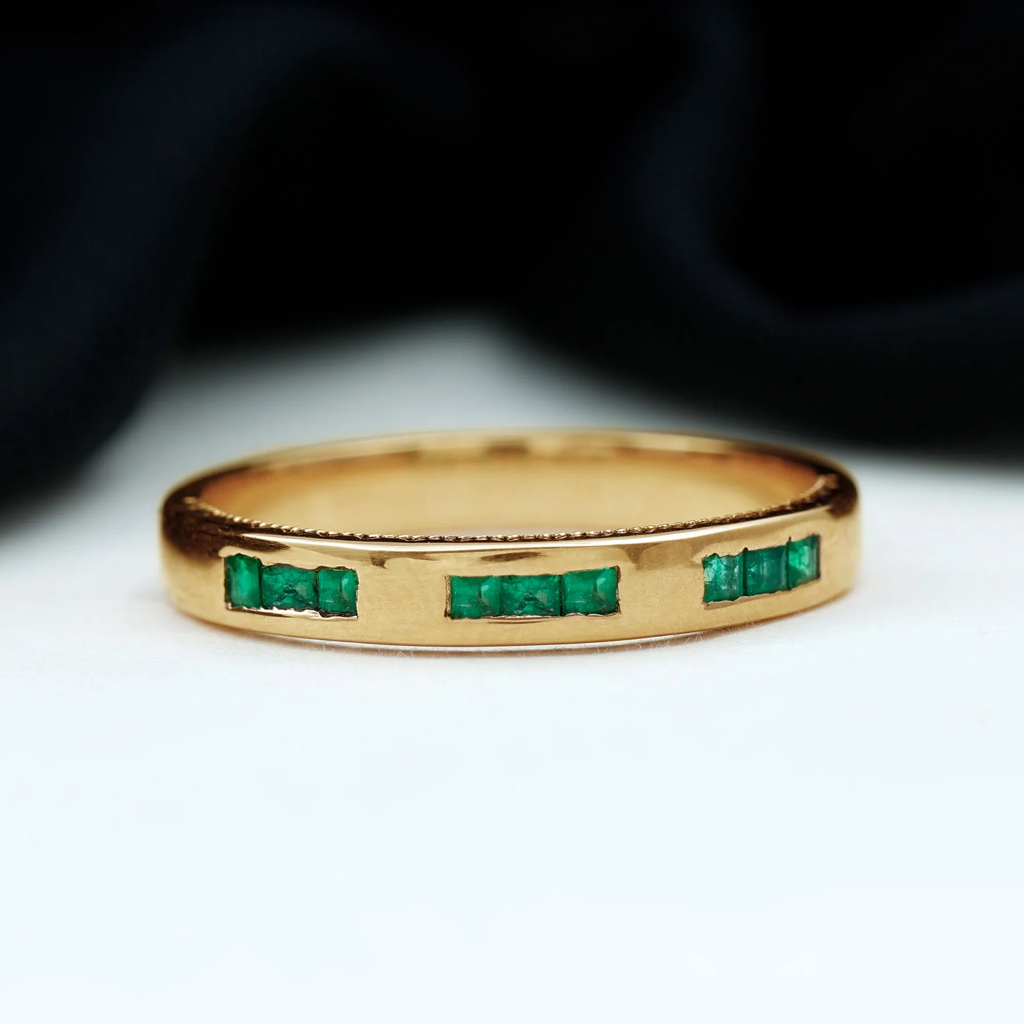 Princess Cut Emerald Wedding Band in Channel Setting