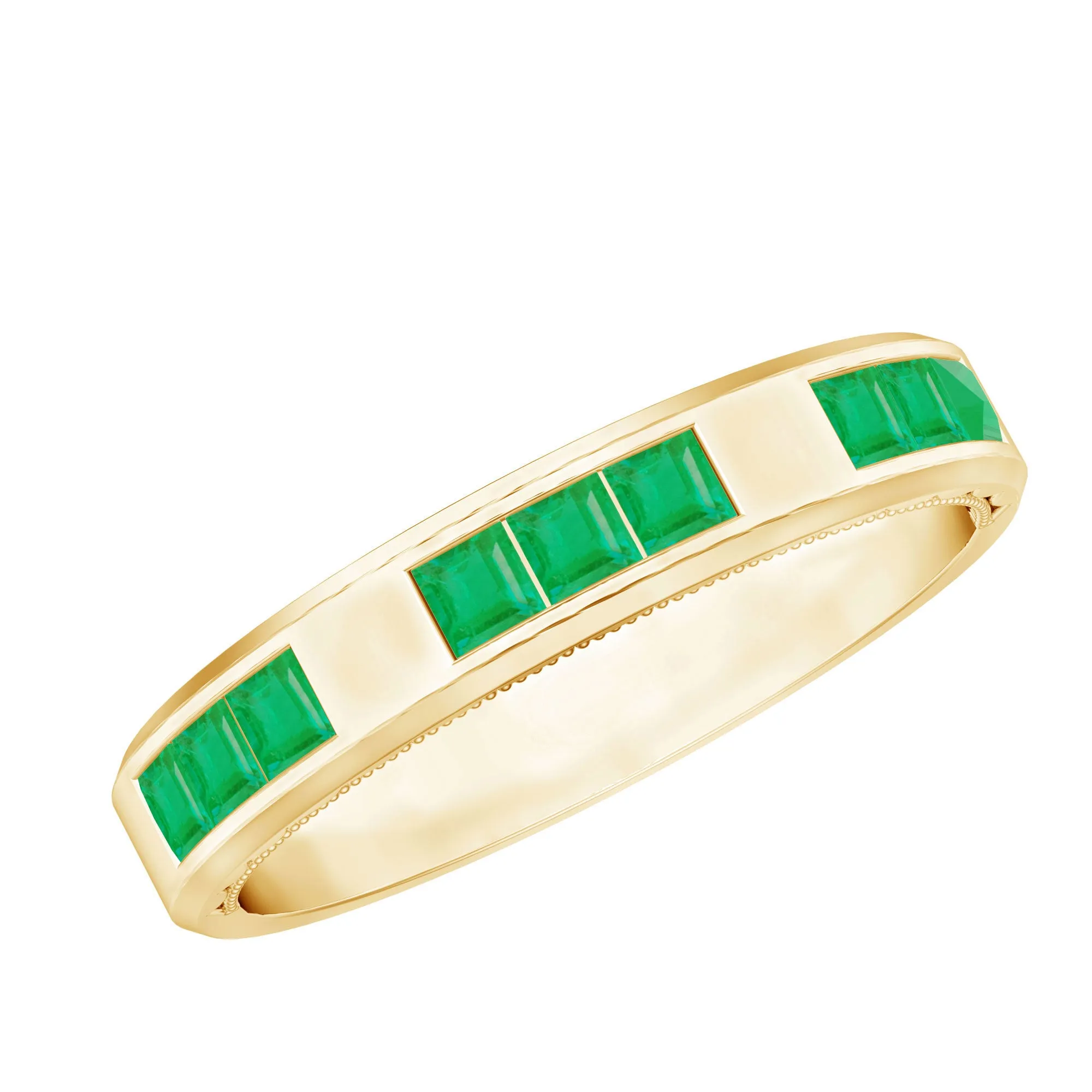 Princess Cut Emerald Wedding Band in Channel Setting