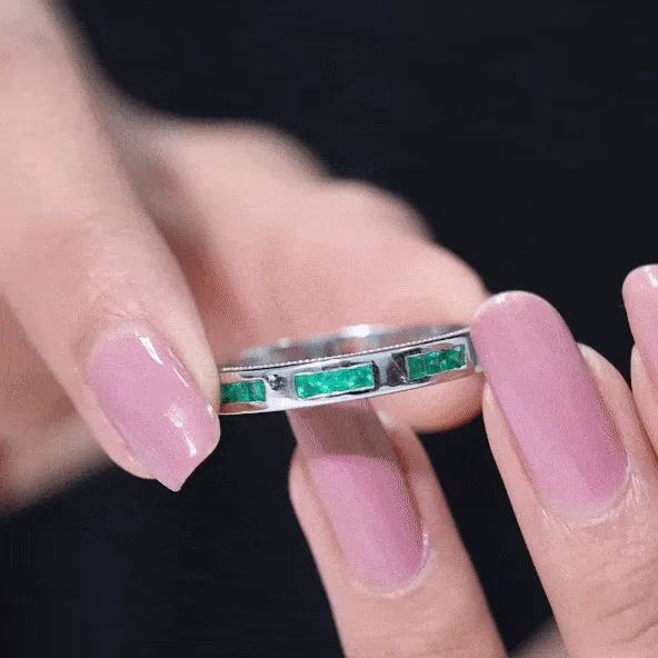 Princess Cut Emerald Wedding Band in Channel Setting