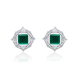 Provence 925 Silver Emerald Doublet Deco Stud Earrings