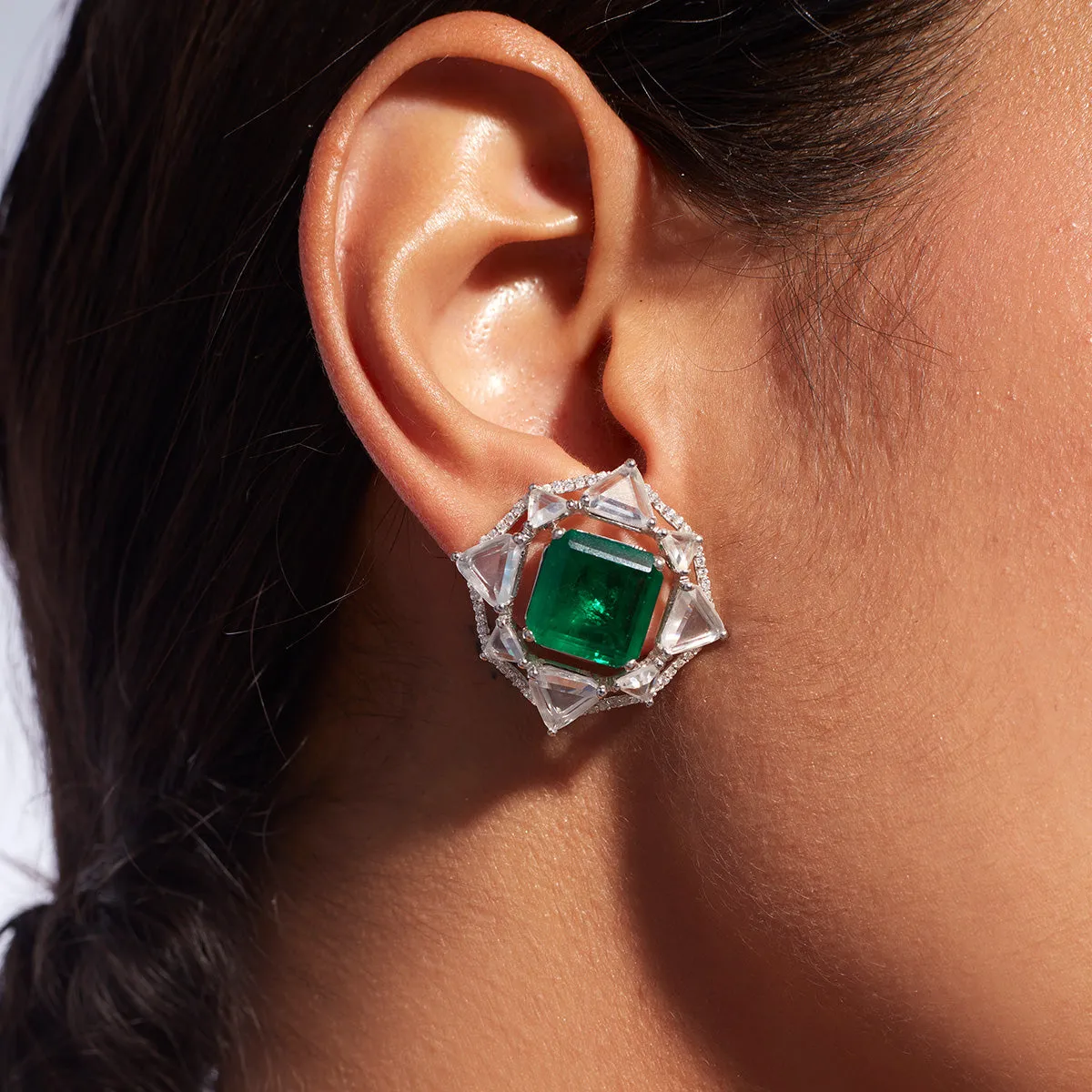 Provence 925 Silver Emerald Doublet Deco Stud Earrings