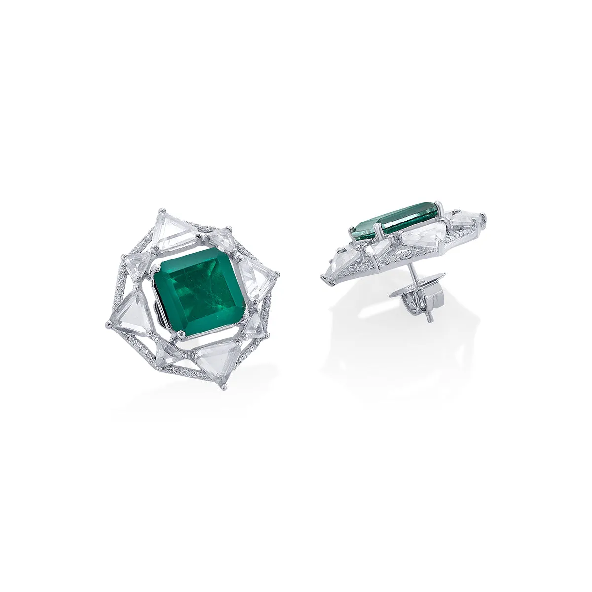 Provence 925 Silver Emerald Doublet Deco Stud Earrings