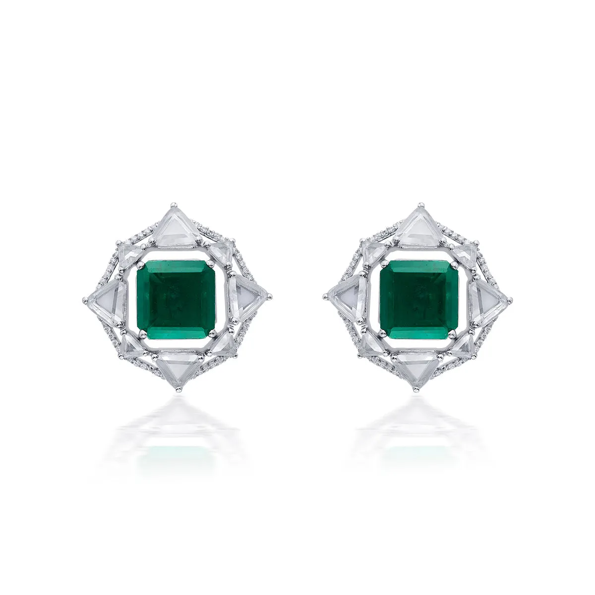 Provence 925 Silver Emerald Doublet Deco Stud Earrings
