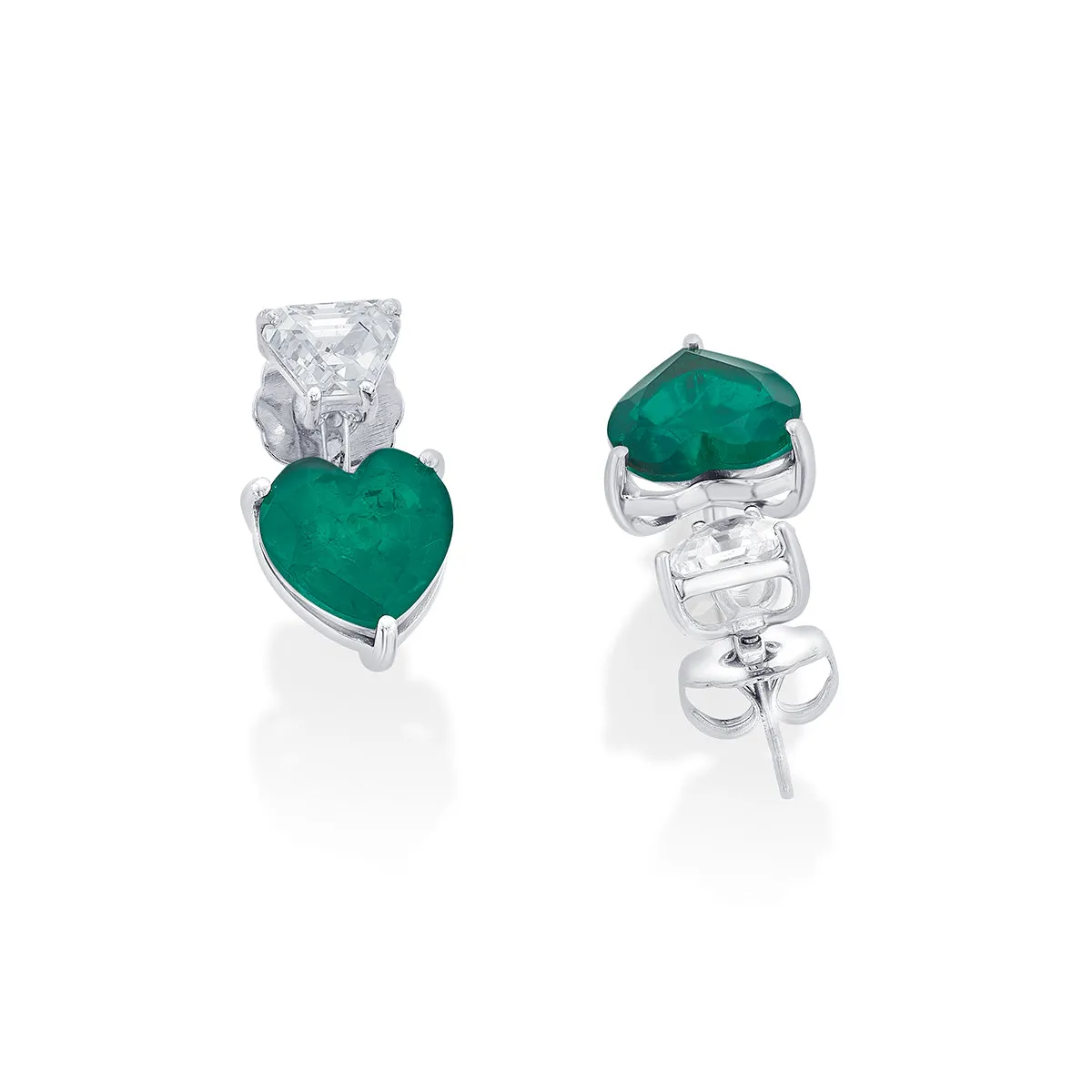 Provence 925 Silver Emerald Doublet Heart Earrings